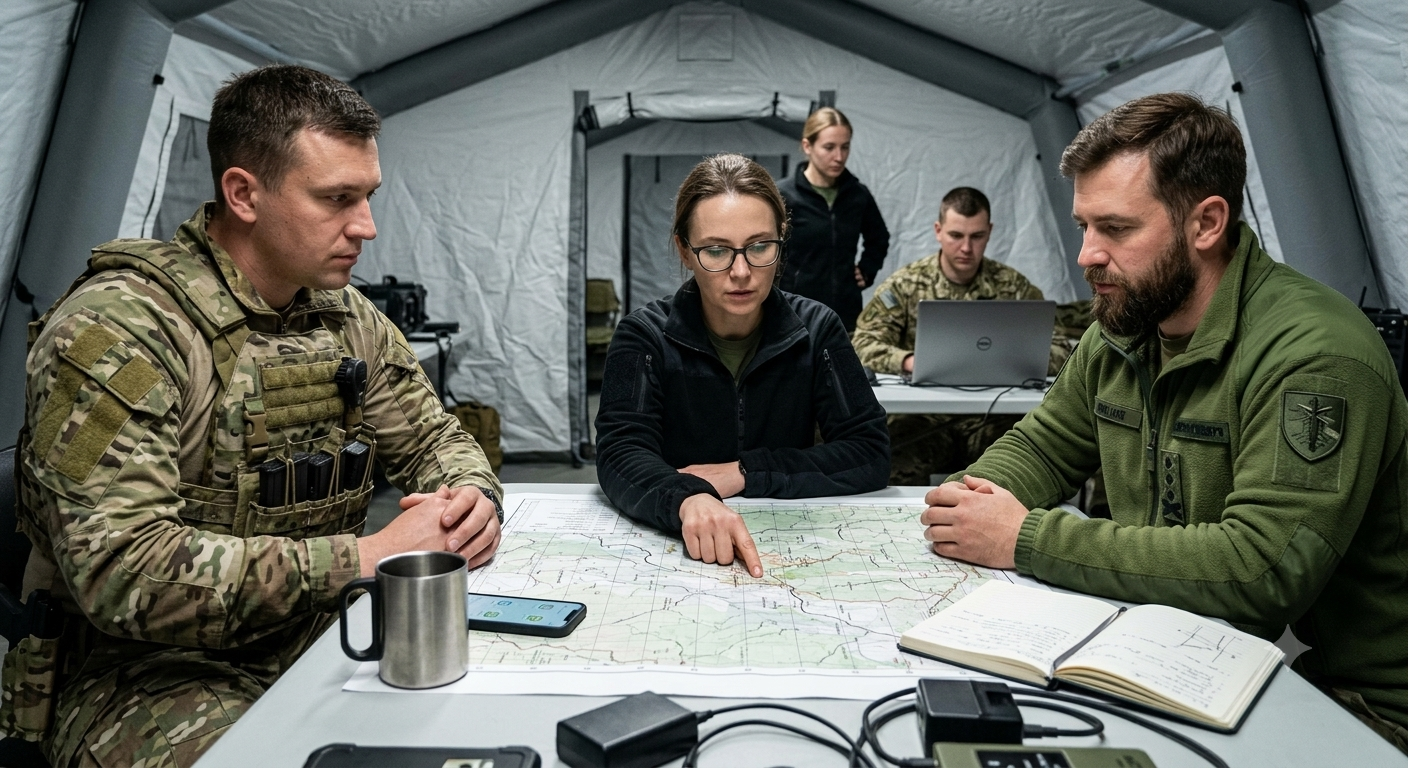 Word Bridge Logistics team coordinating an operation with clients around a planning table